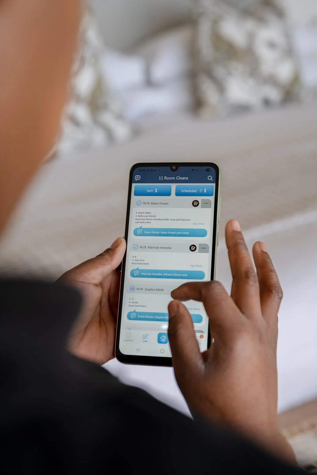 Room Cleans open on a phone at Eleven Hotel