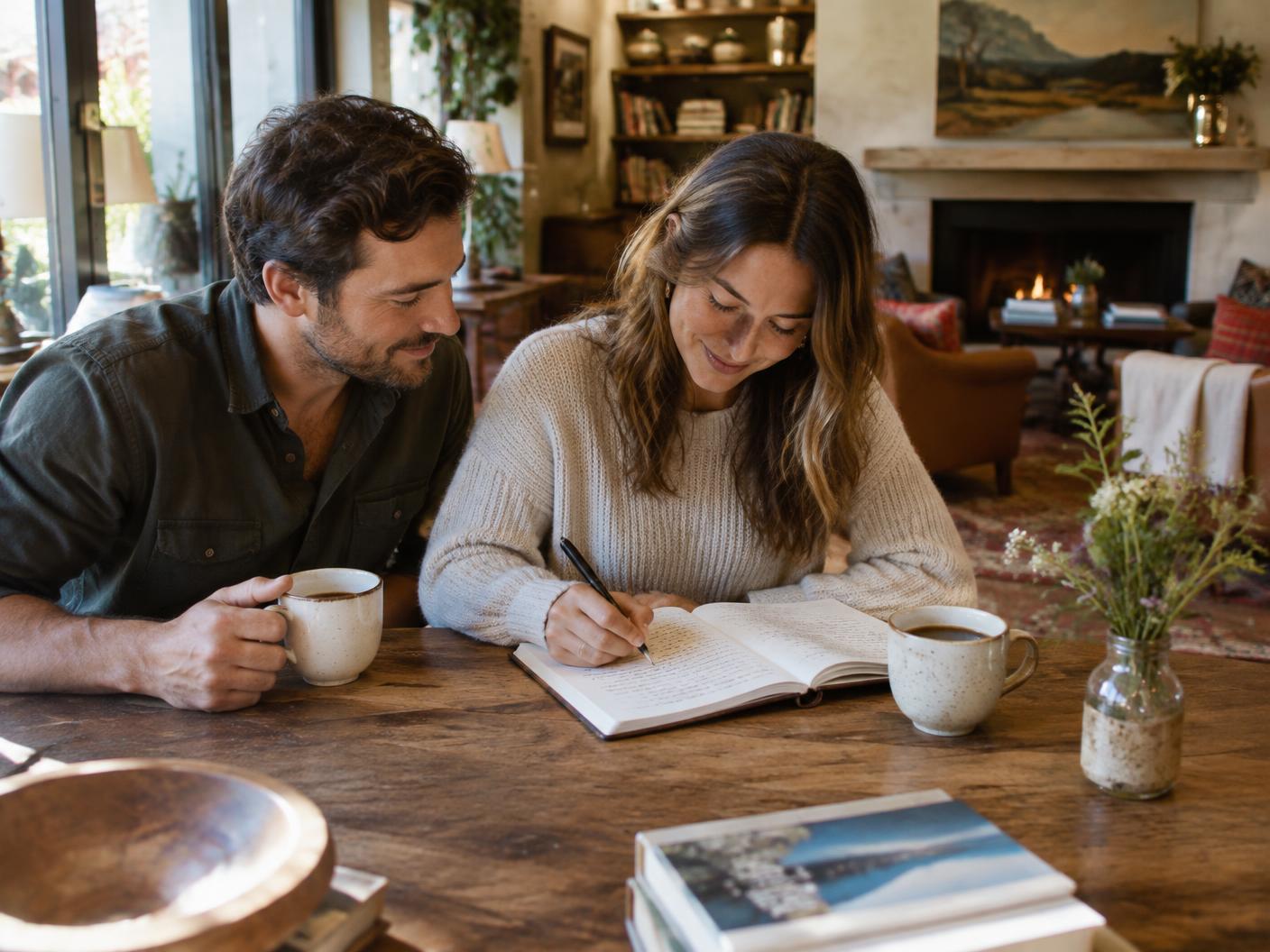 Guests writing in a hotel guest book